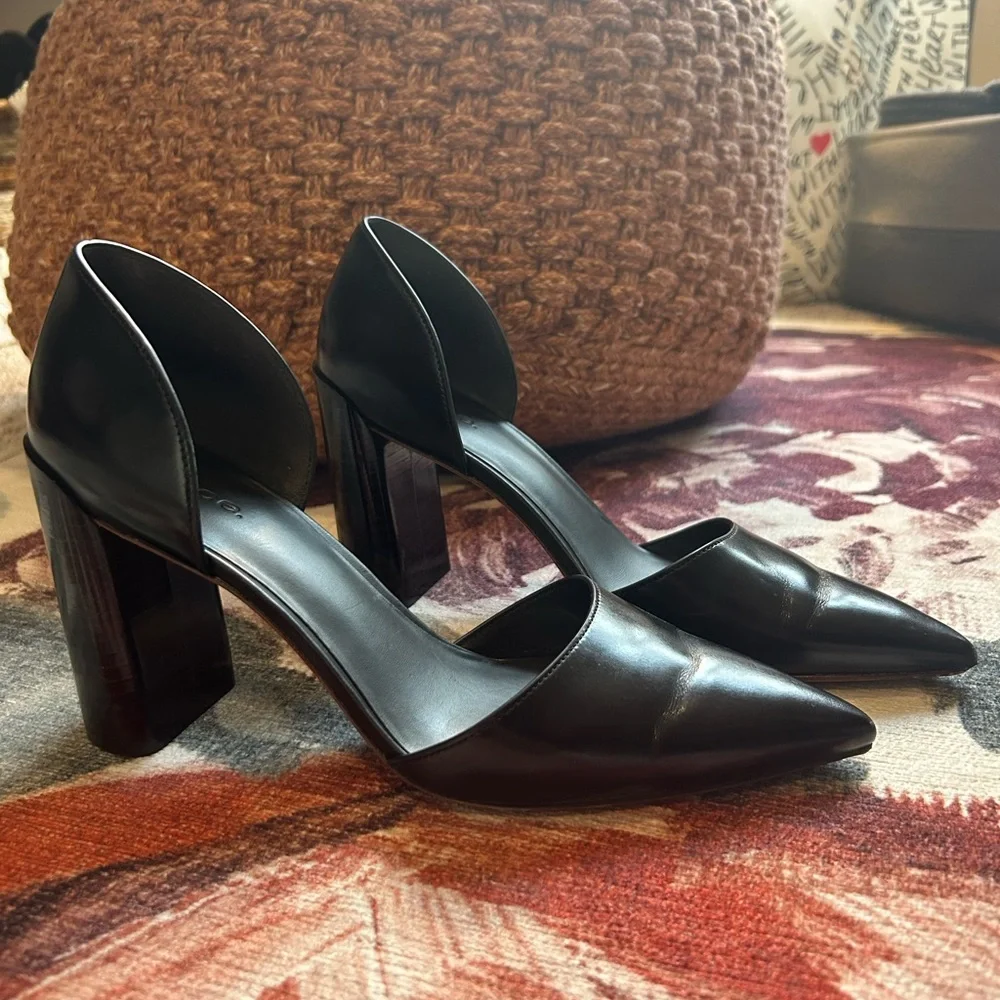 Vince Black Pointed-Toe D'Orsay Block Heel Pumps - Picture 8 of 14